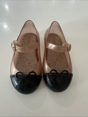 Mini Melissa Rose Gold Mary Jane Flats with Black Toe